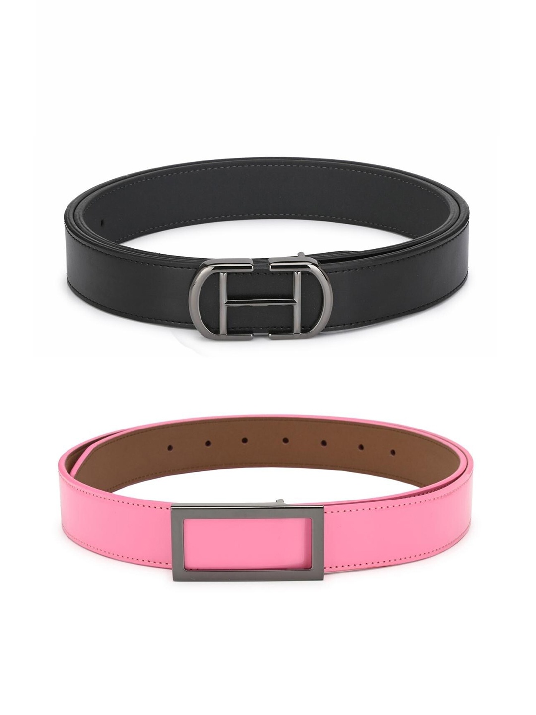 

Calvadoss Women Black & Pink Set Of 2 Solid PU Belts