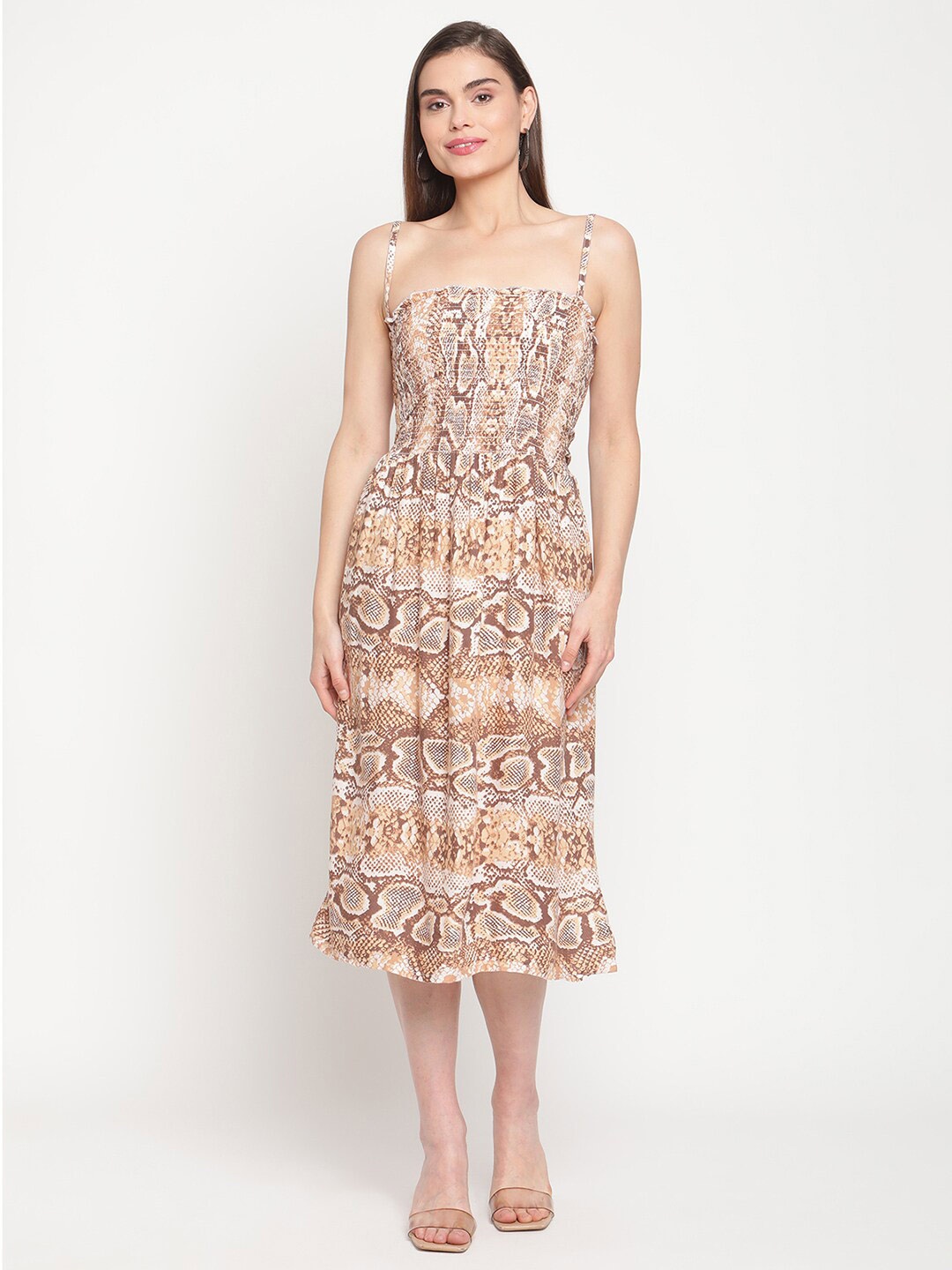

TAG 7 Beige & White Animal Skin Printed Midi Dress