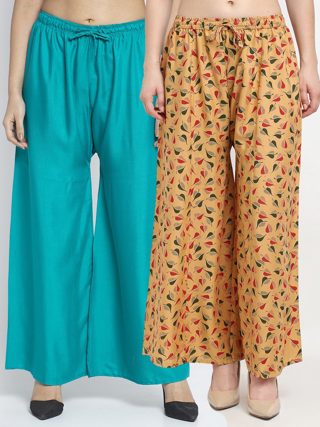 

GRACIT Women Sea Green & Beige Set Of 2 Floral Printed Flared Ethnic Palazzos