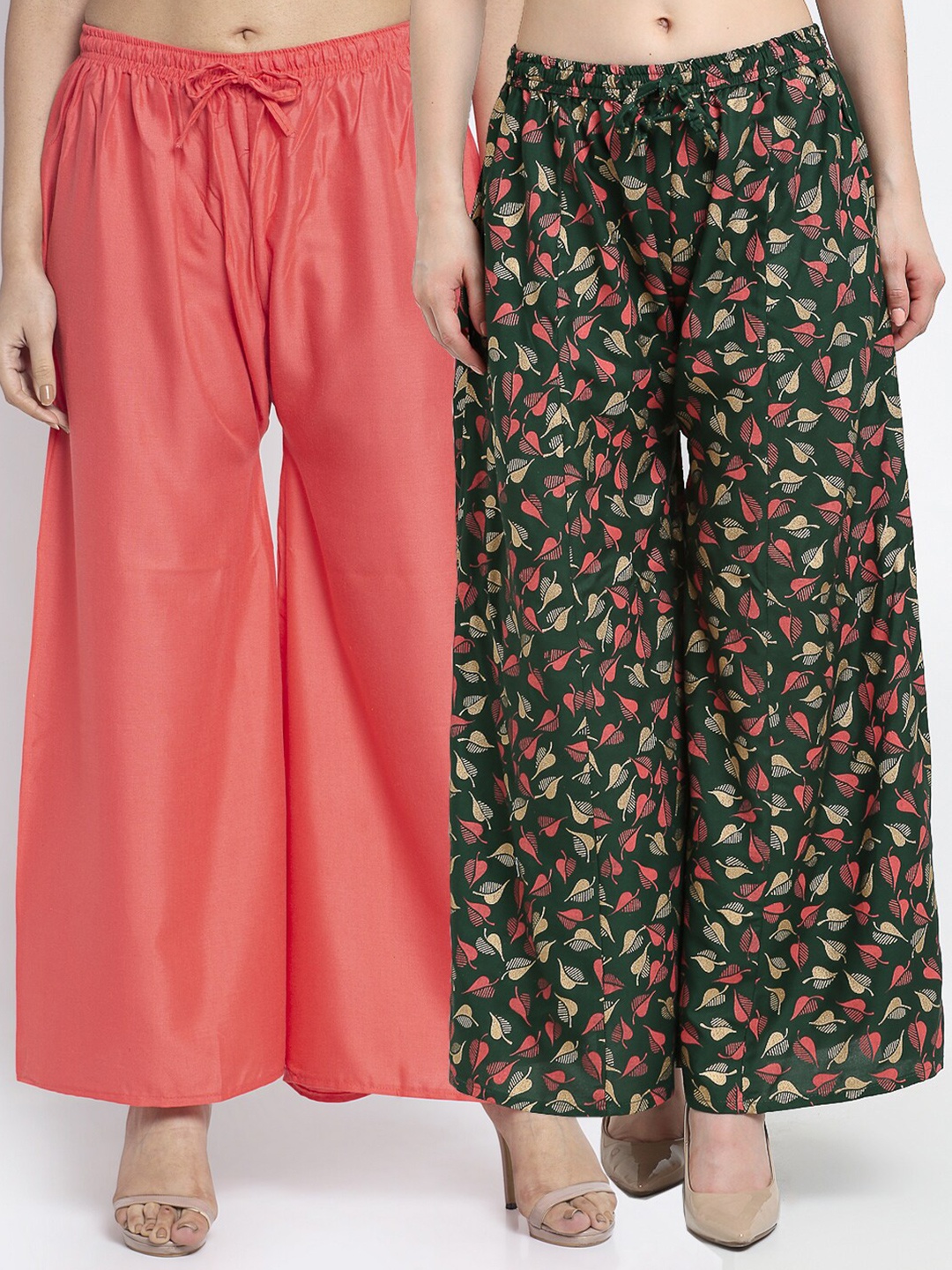

GRACIT Women Pack of 2 Orange Printed Flared Knitted Ethnic Palazzos