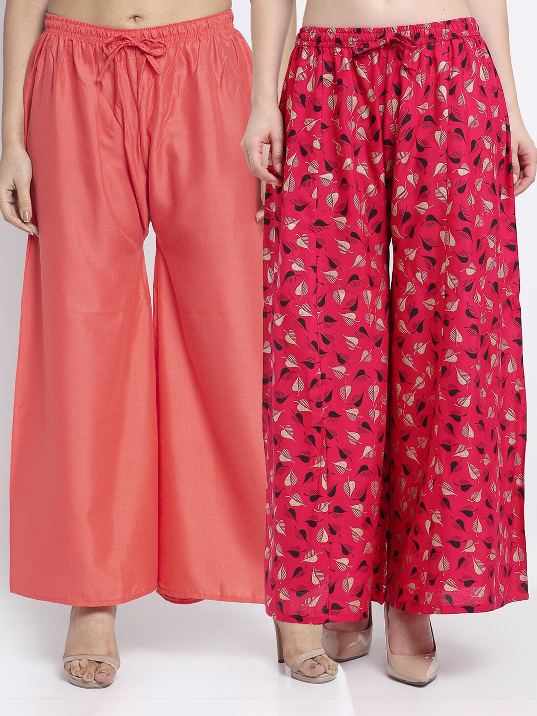 

GRACIT Women Coral & Pink Set Of 2 Floral Printed Flared Ethnic Palazzos