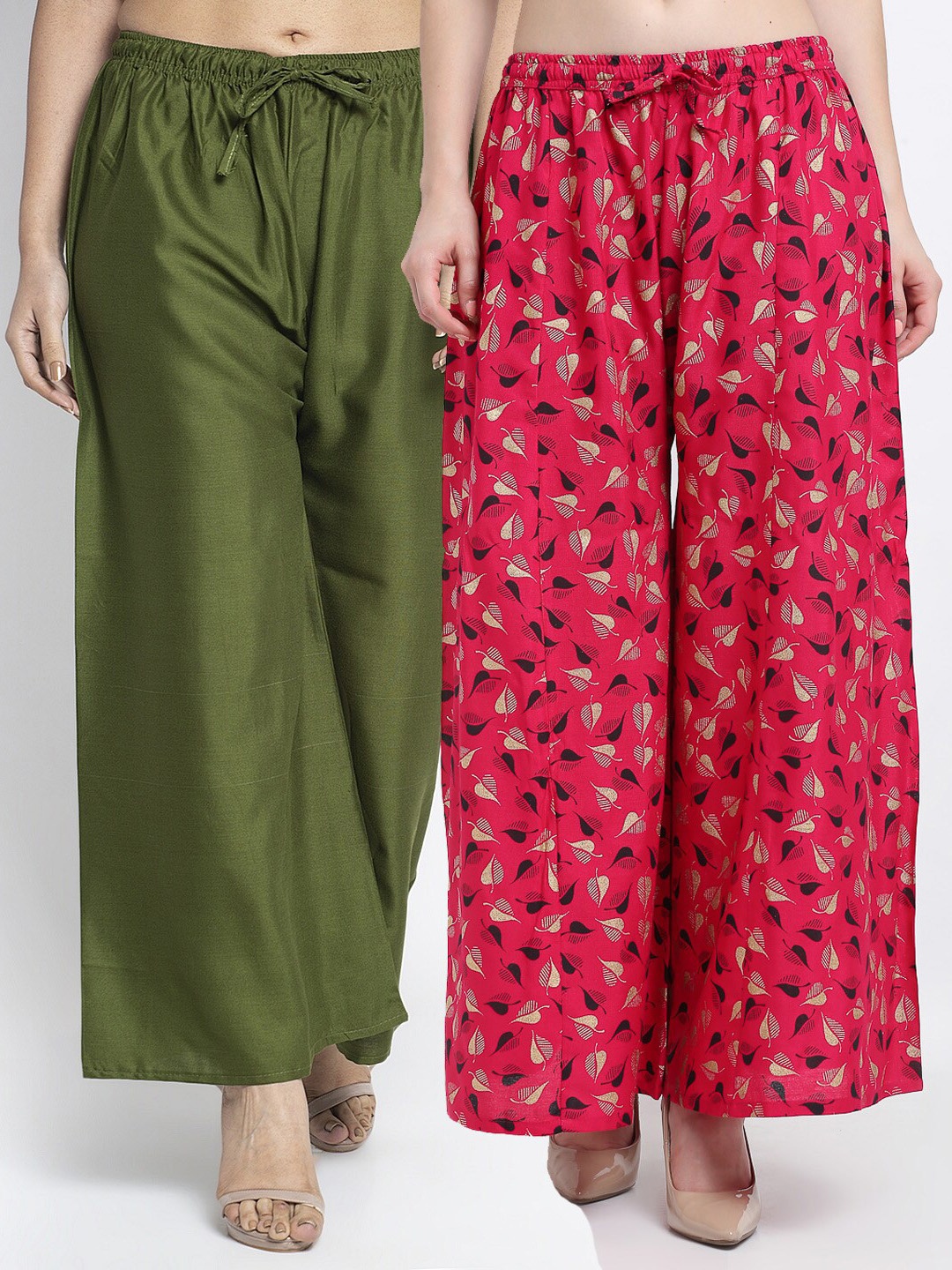 

GRACIT Women Green & Fuchsia Pack of 2 Printed Flared Knitted Ethnic Palazzos