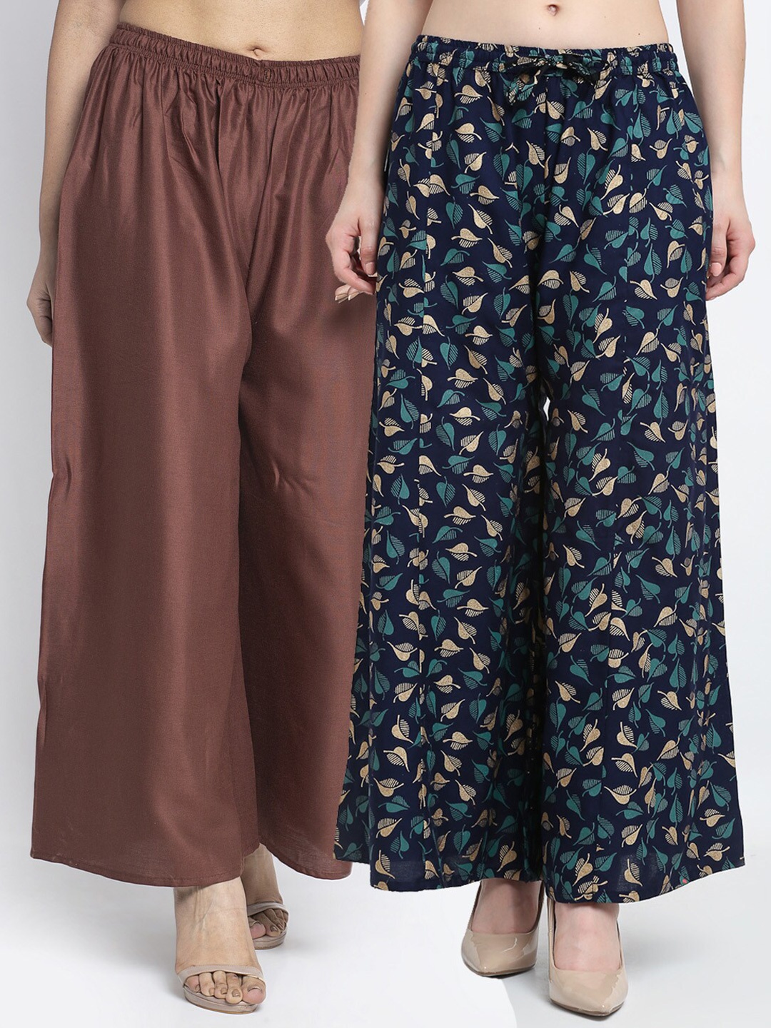

GRACIT Women Brown & Navy Blue Set Of 2 Floral Printed Flared Ethnic Palazzos