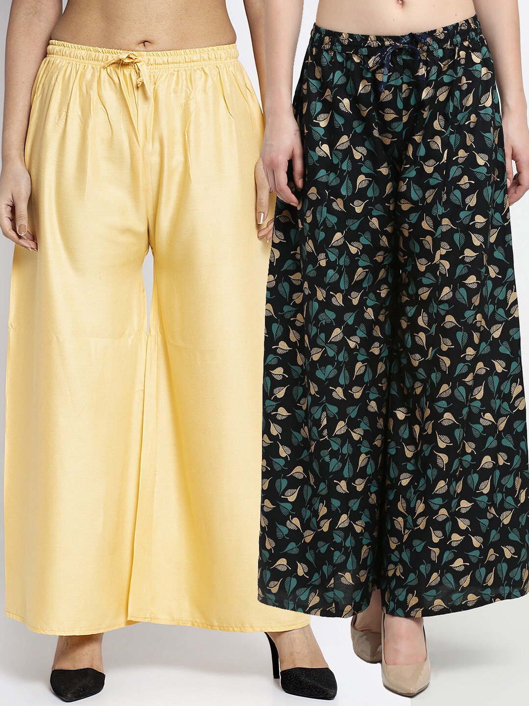 

GRACIT Women Yellow & Black Set Of 2 Floral Printed Flared Ethnic Palazzos