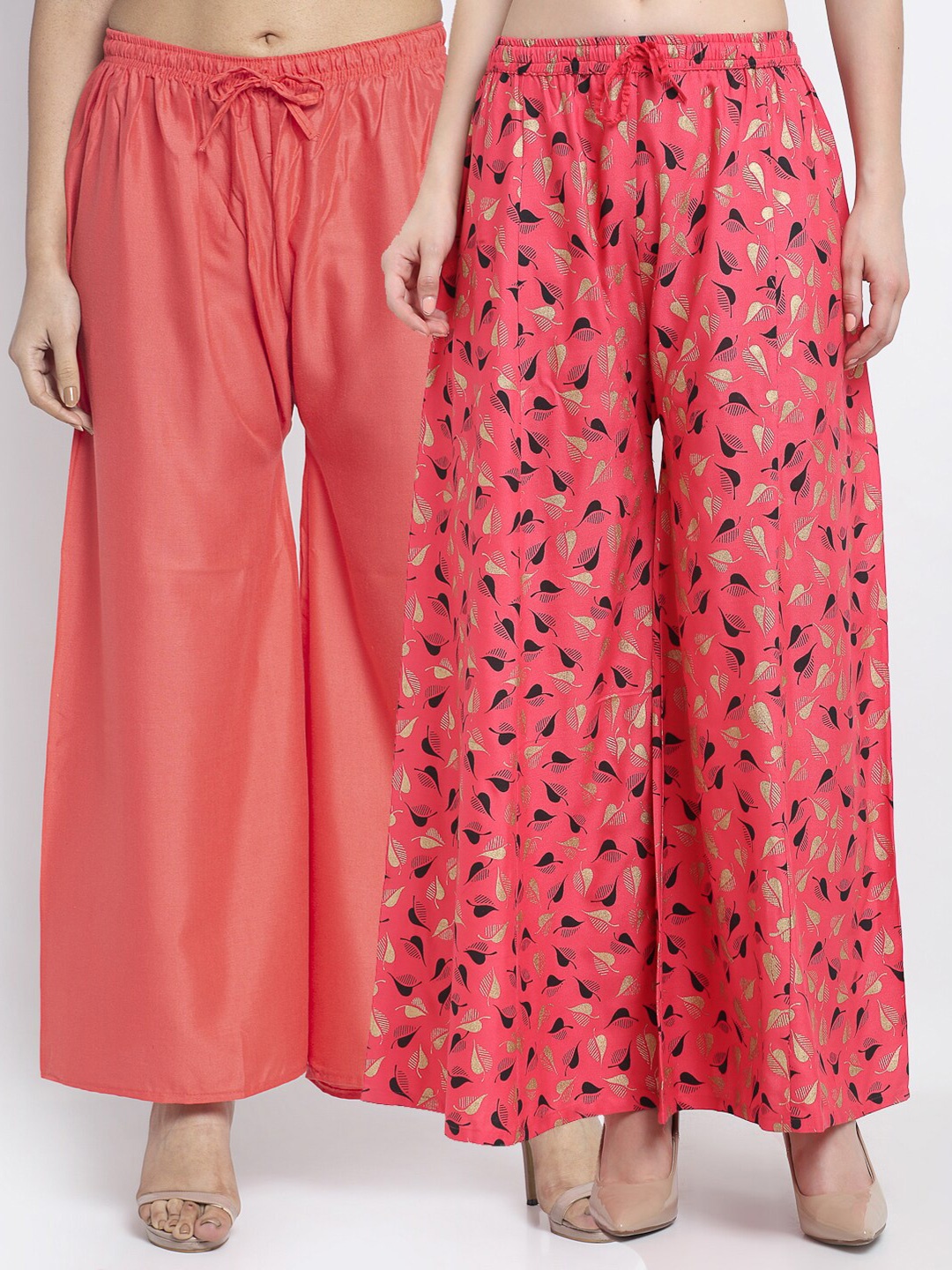 

GRACIT Women Pack of 2 Orange Printed Flared Knitted Ethnic Palazzos