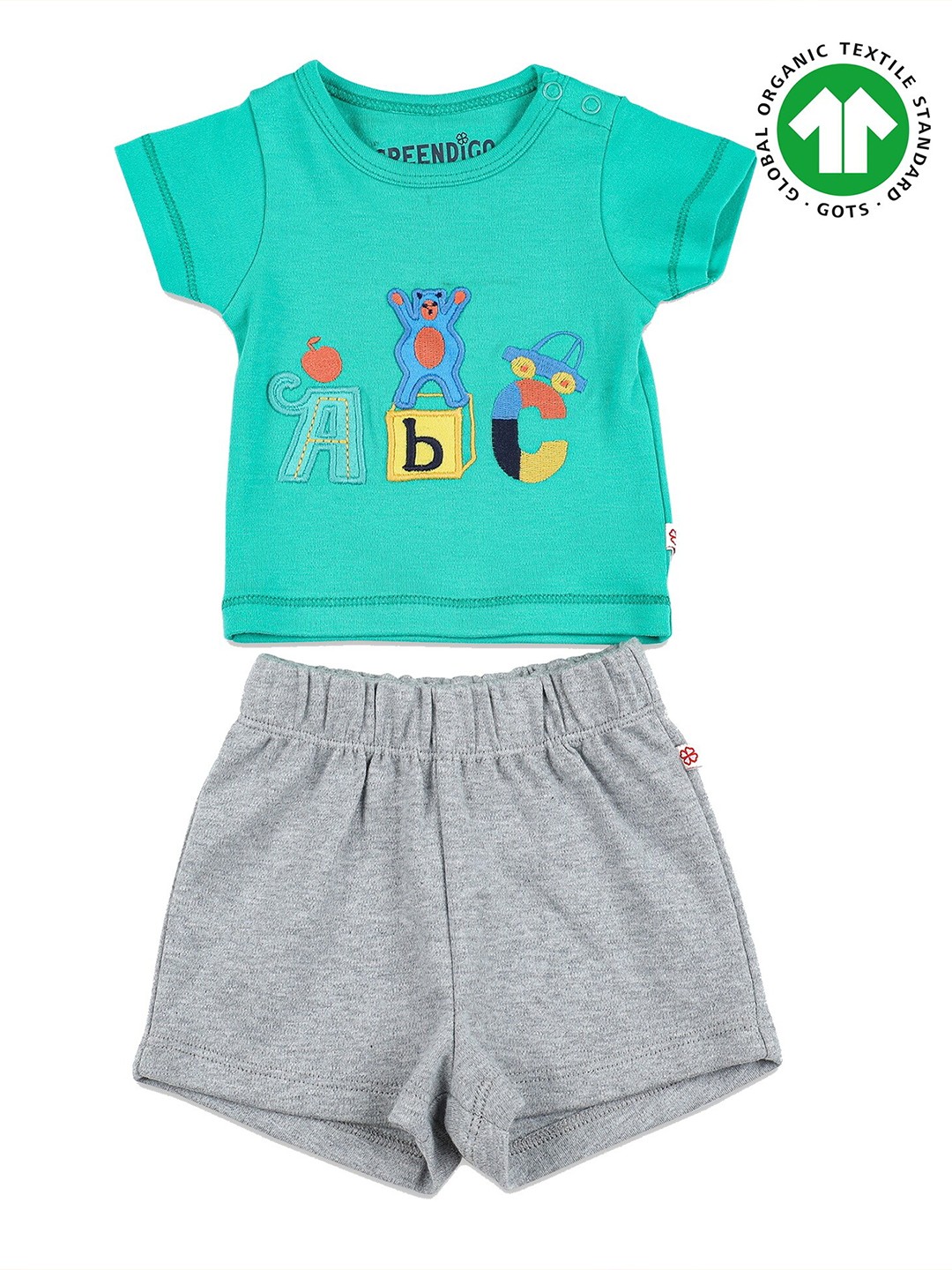 

GREENDIGO Boys Grey & Sea Green Printed T-shirt with Shorts