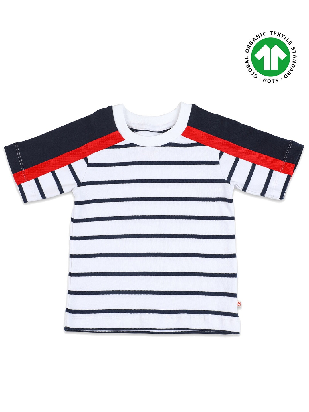 

GREENDIGO Boys White & Navy Blue Striped Relaxed Fit Organic Cotton T-shirt