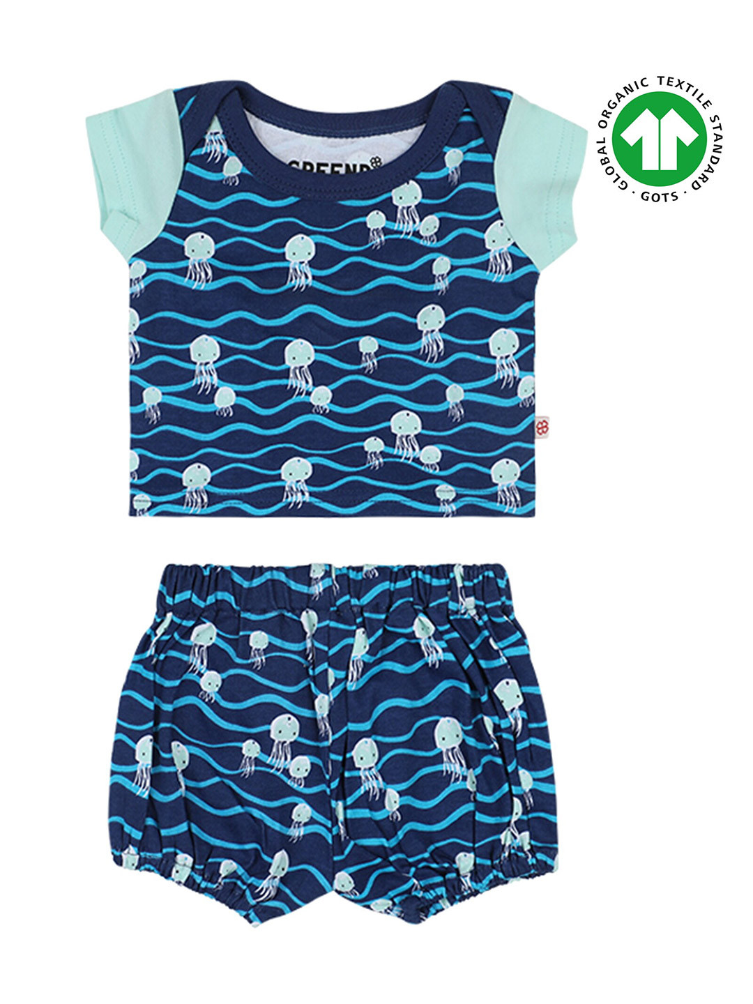 

GREENDIGO Boys Blue Printed Organic Cotton T-shirt With Diaper Cover Set
