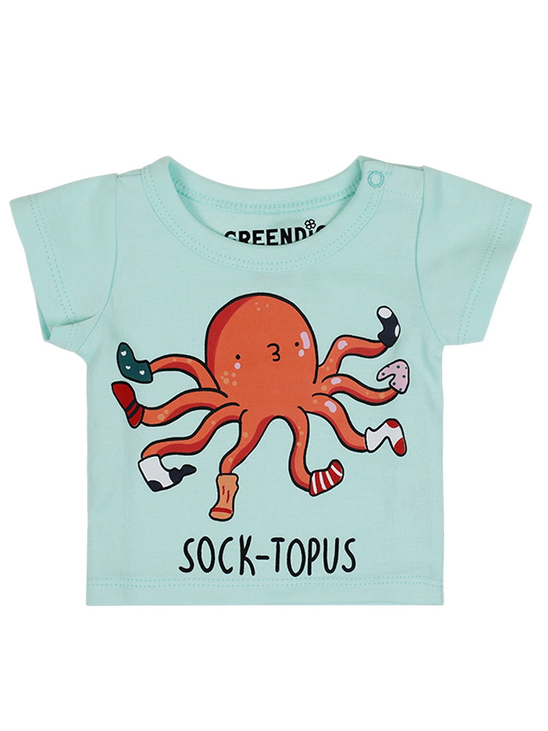 

GREENDIGO Infant Boys Turquoise Blue Graphic Printed Relaxed Fit Organic Cotton T-shirt