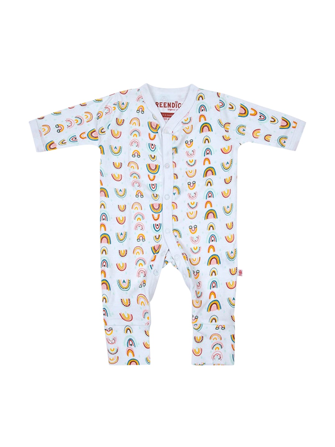 

GREENDIGO Infant Girls White & Orange Printed Organic Cotton Romper