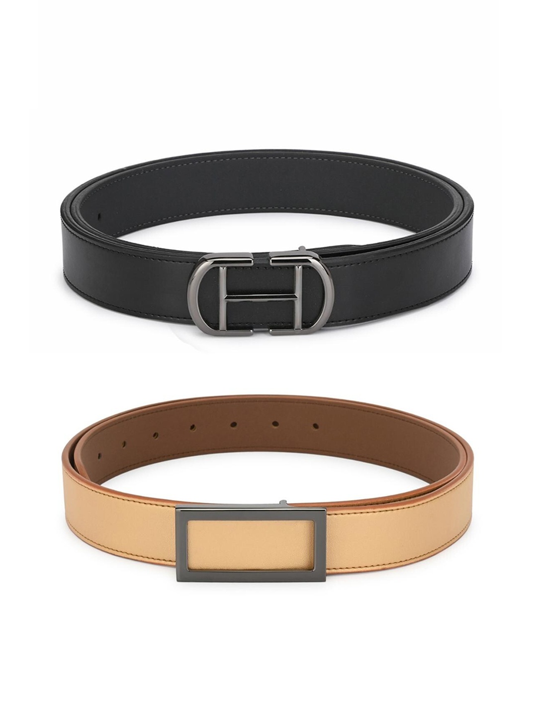 

Calvadoss Girls Black & Beige Set Of 2 Solid PU Belts