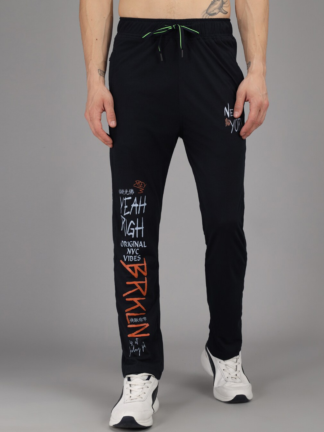 

Gallus Men Navy Blue Printed Dry Fit Slim Fit Track Pants