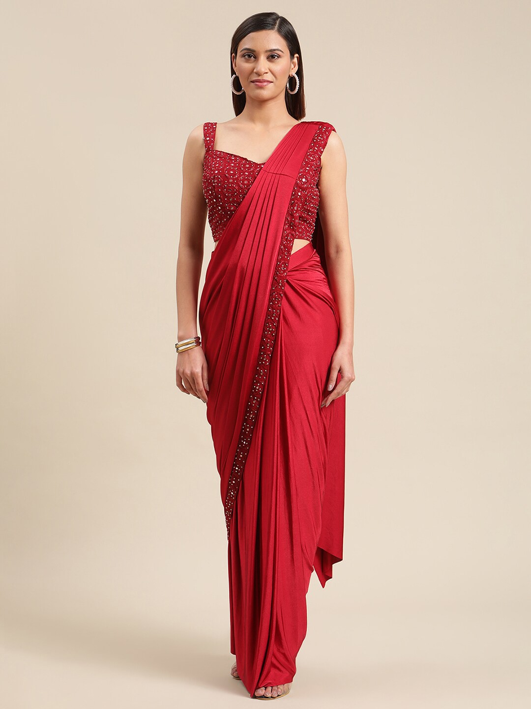 

Grancy Red Embellished Ready to Wear Saree