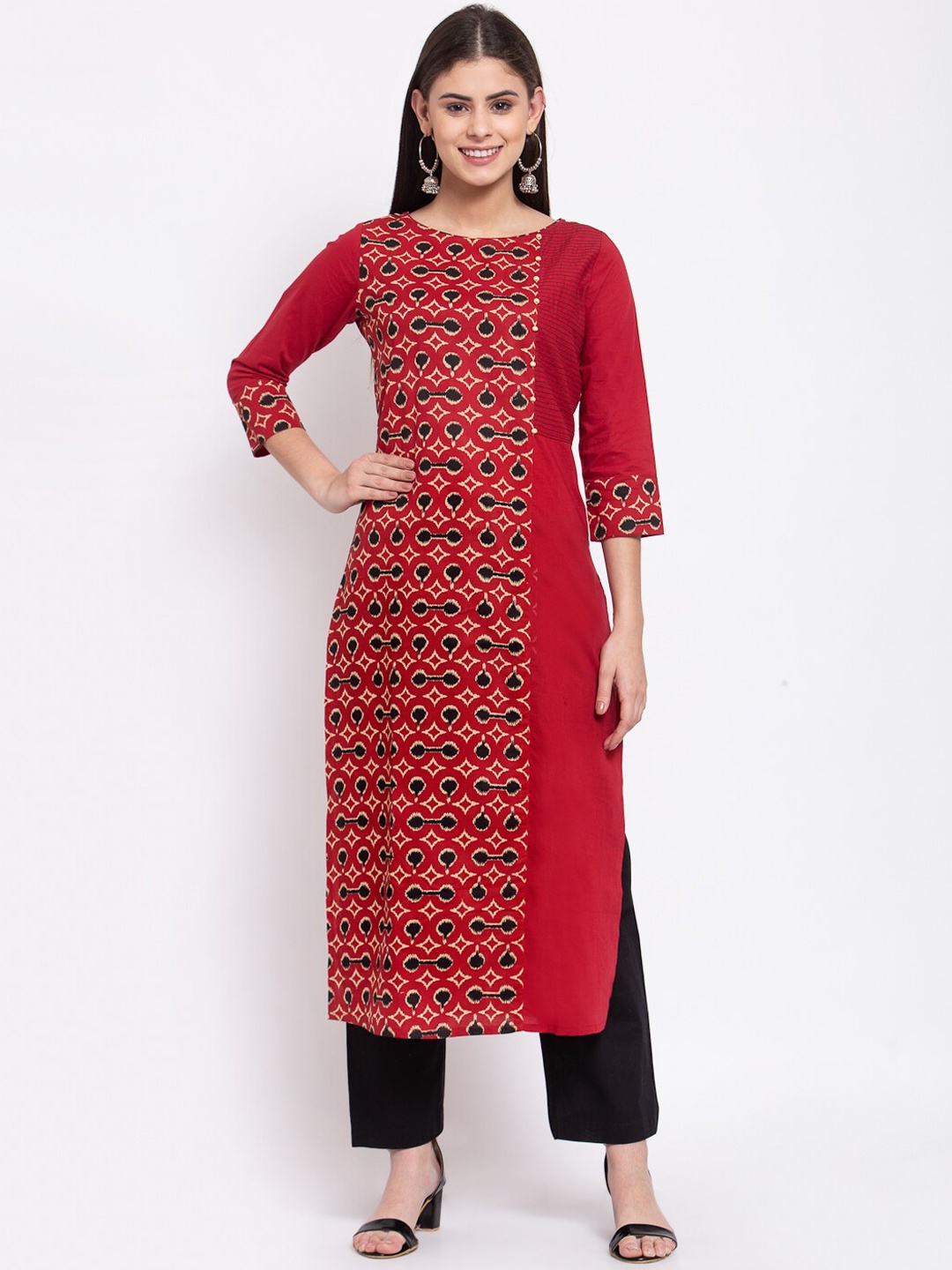 

SVARCHI Women Red & Black Ethnic Motifs Printed Cotton Kurta