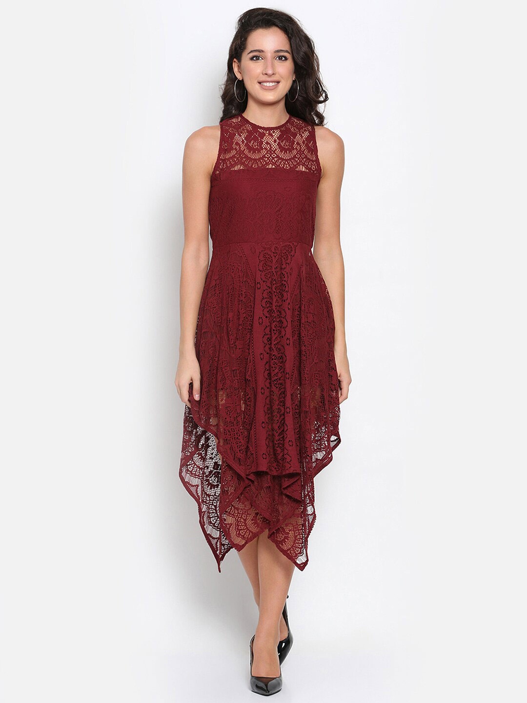 

MARC LOUIS Maroon Cotton Lace Dress