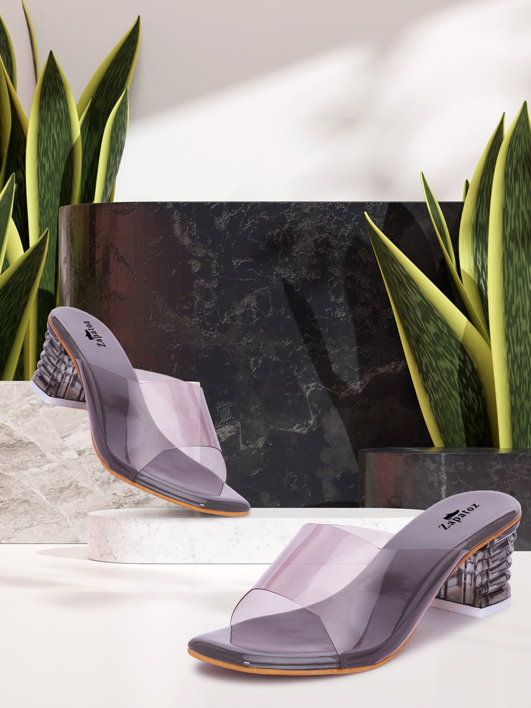

ZAPATOZ Women Grey PU Solid Block Heels