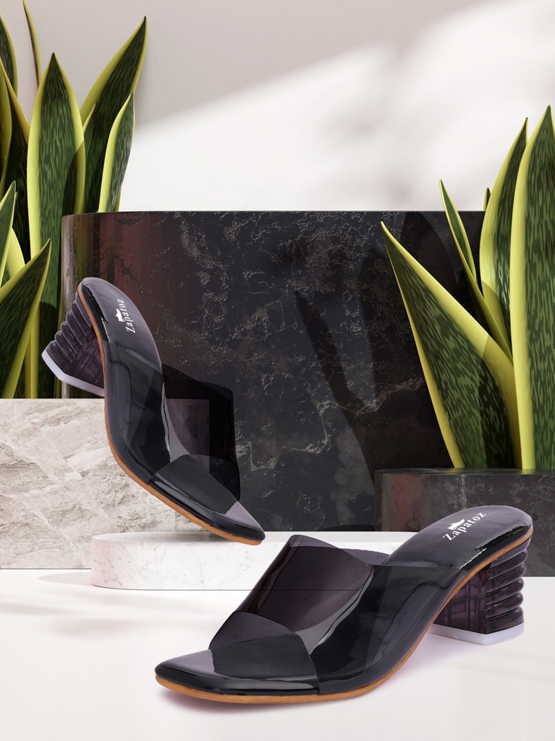 

ZAPATOZ Black PU Block Mules