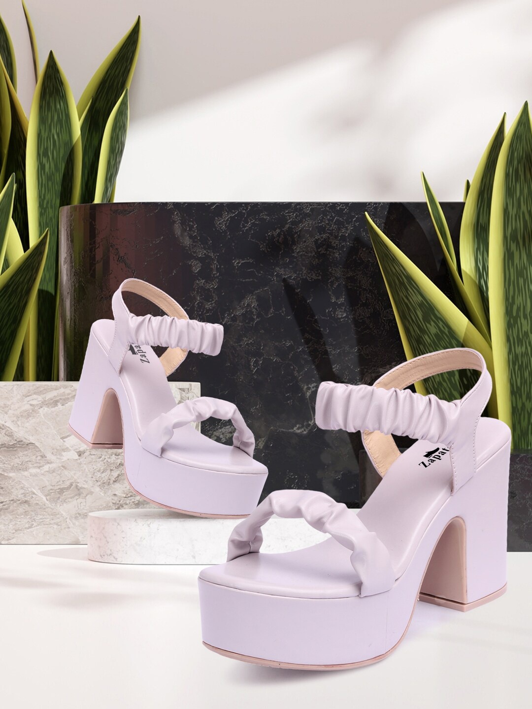 

ZAPATOZ Purple PU Block Open Toe Heels