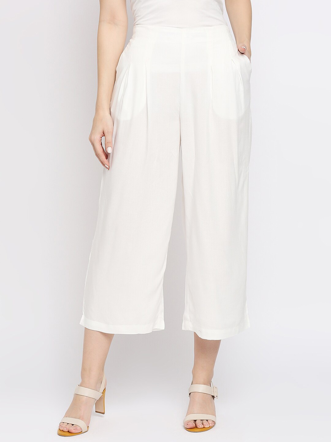 

Ethnicity Women Off-White Solid Straight Fit Palazzos