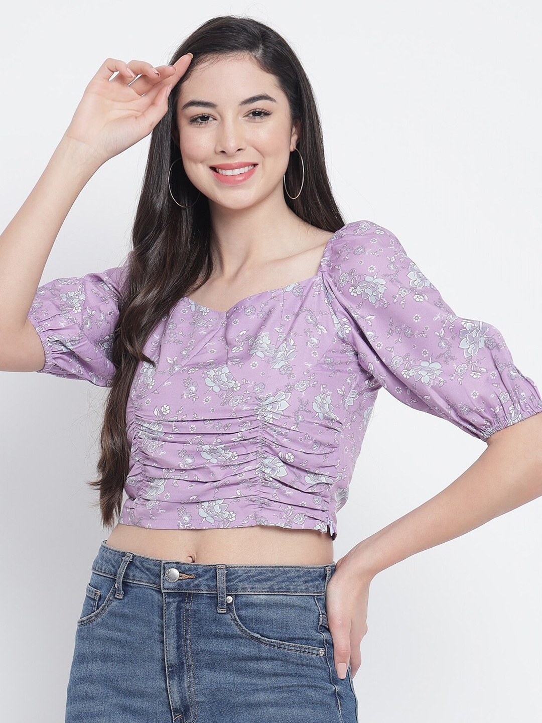 

Orchid Blues Lavender Floral Printed Crop Top