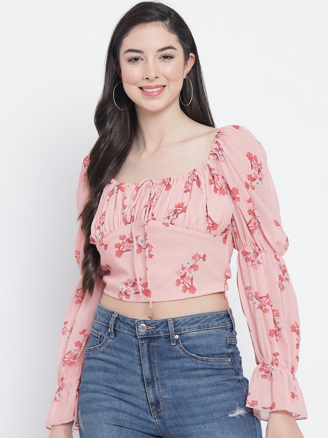 Orchid Blues Pink & Coral Red Floral Print Corset Crop Top