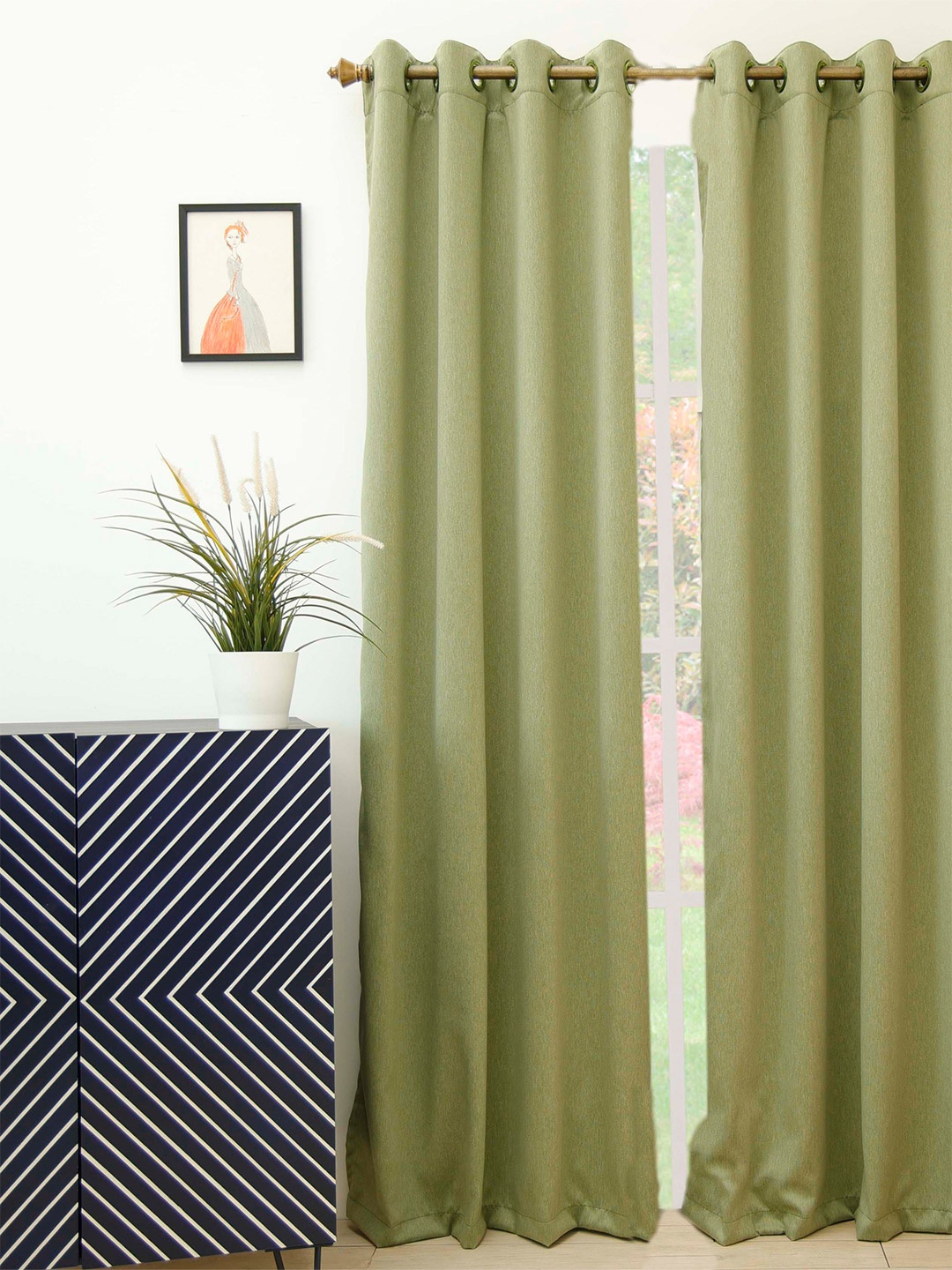 Ariana Olive Green Solid Single Black Out Door Curtain