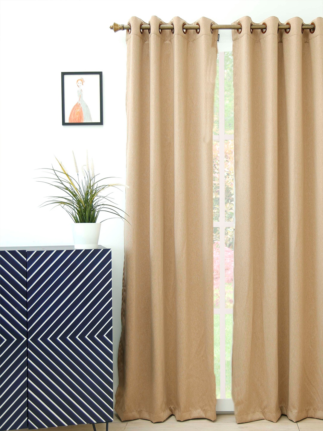 Ariana Beige Black Out Single Long Door Curtain