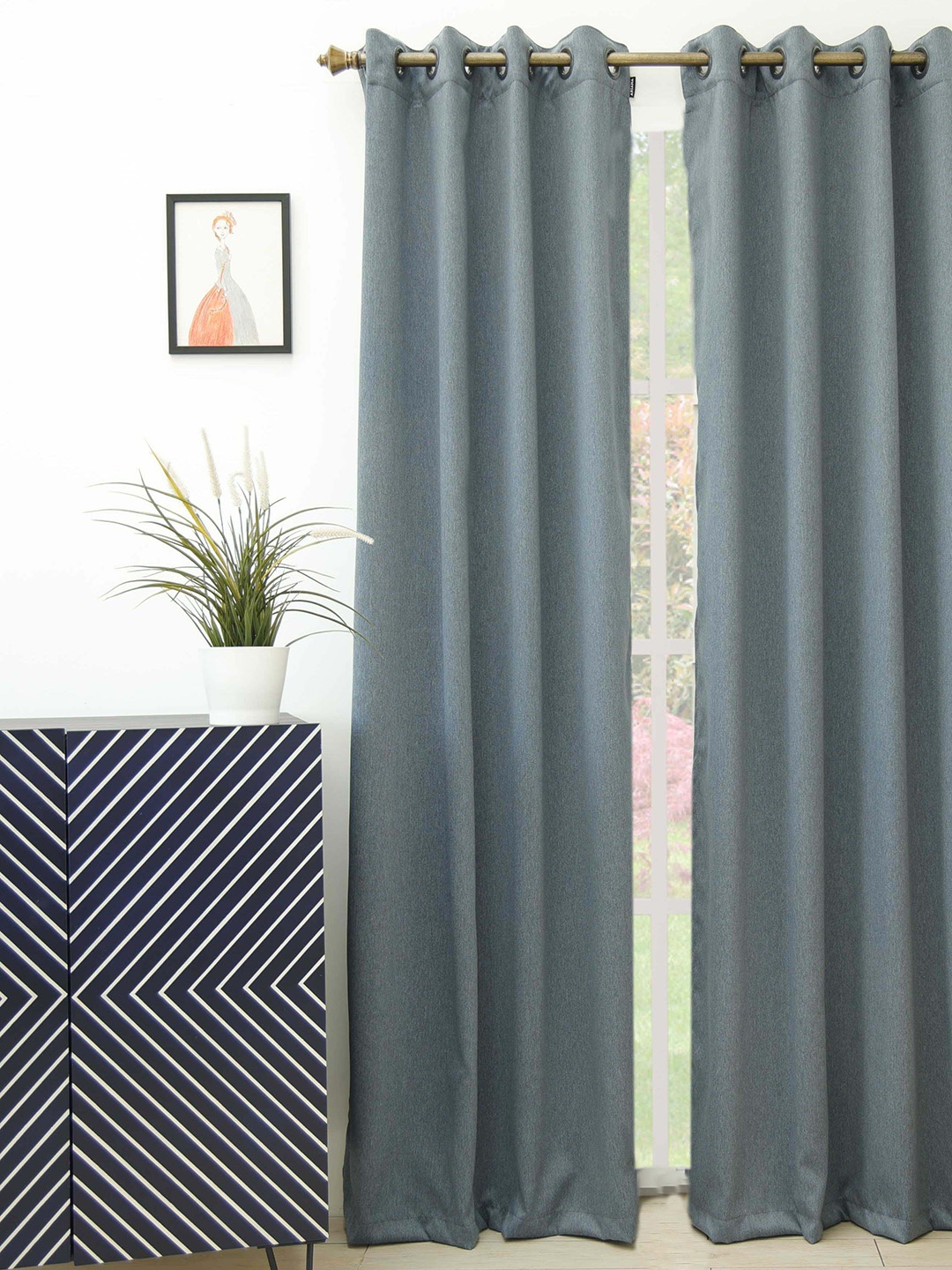 Ariana Grey Solid Single Black Out Door Curtain