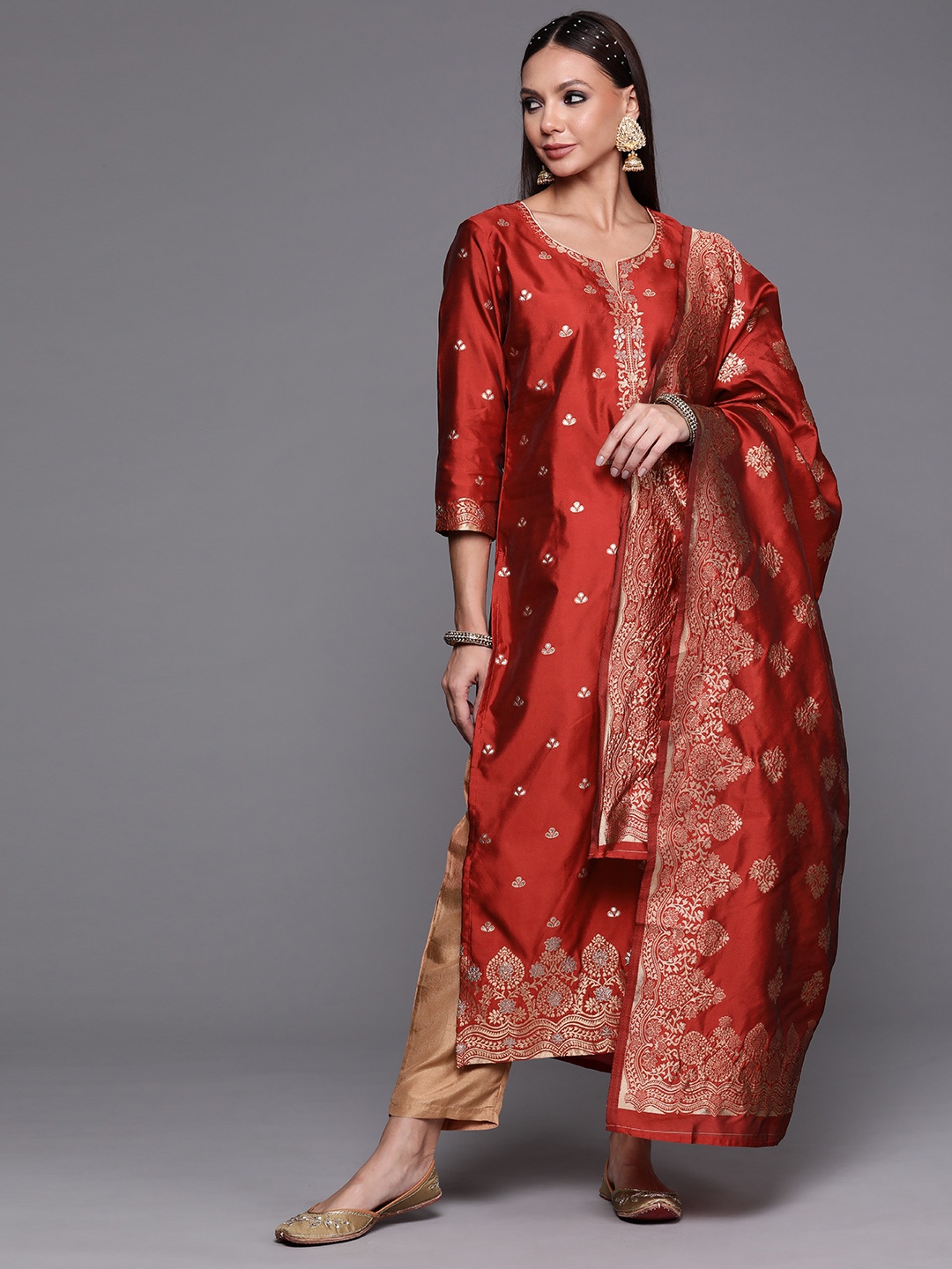 

Indo Era Women Red Ethnic Motifs Kurta with Trousers & With Dupatta