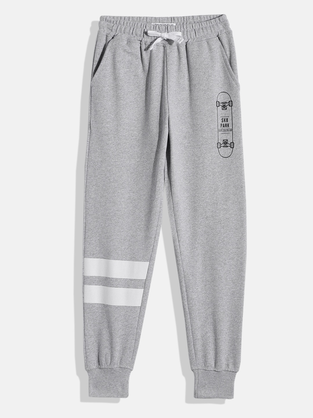 

Provogue Boys Grey Melange Regular Fit Printed Joggers
