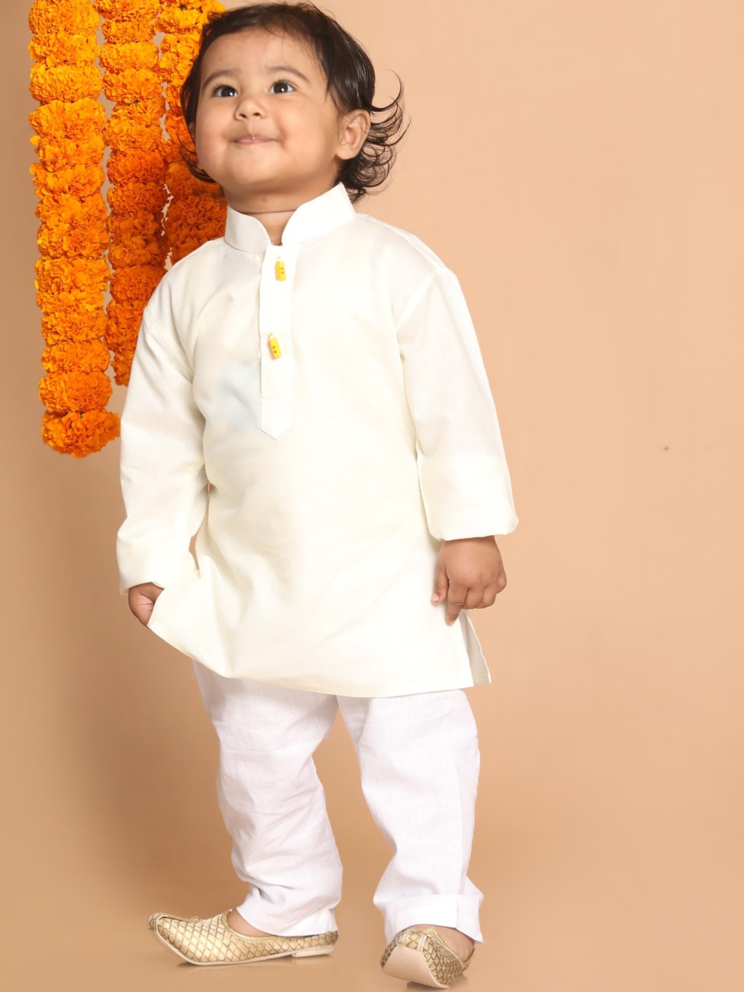 

VASTRAMAY Boys Cream-Coloured Kurta with Pyjamas