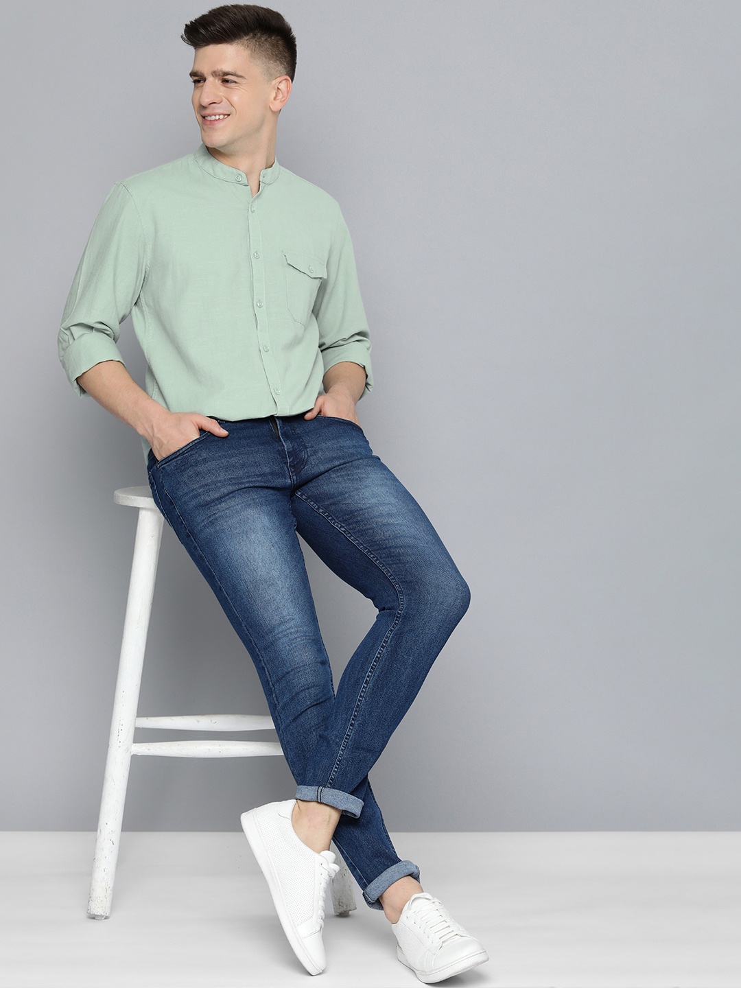 

Mast & Harbour Men Green Slim Fit Casual Cotton Linen Shirt