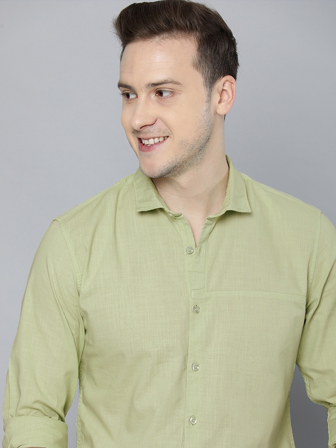 

Mast & Harbour Men Lime Green Solid Slim Fit Casual Shirt