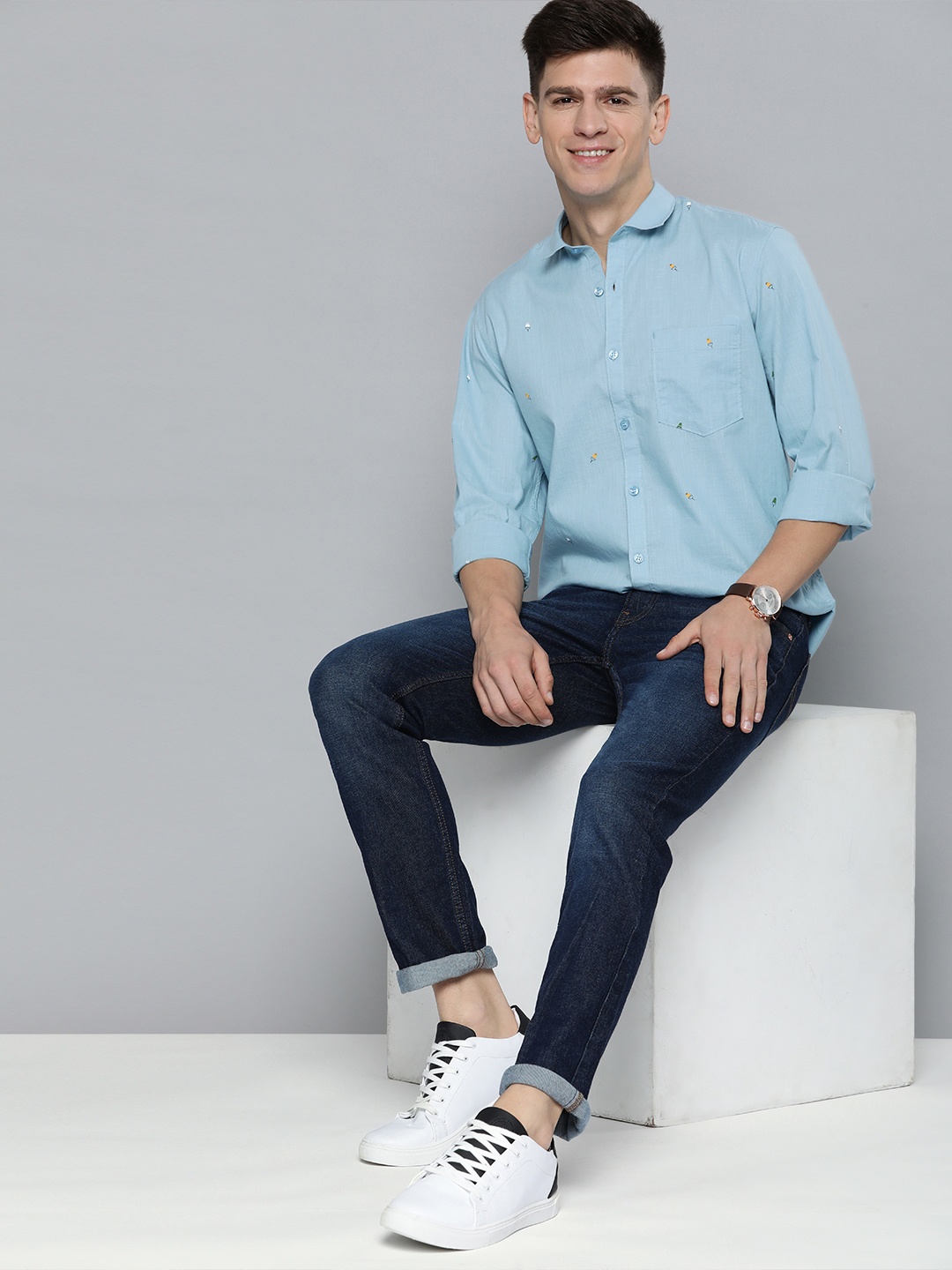 

Mast & Harbour Men Printed Casual Shirt, Blue