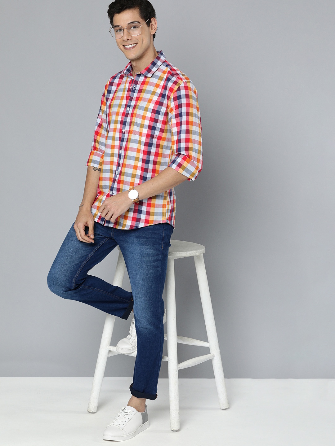 

Mast & Harbour Men Slim Fit Checked Pure Cotton Casual Shirt, Multi