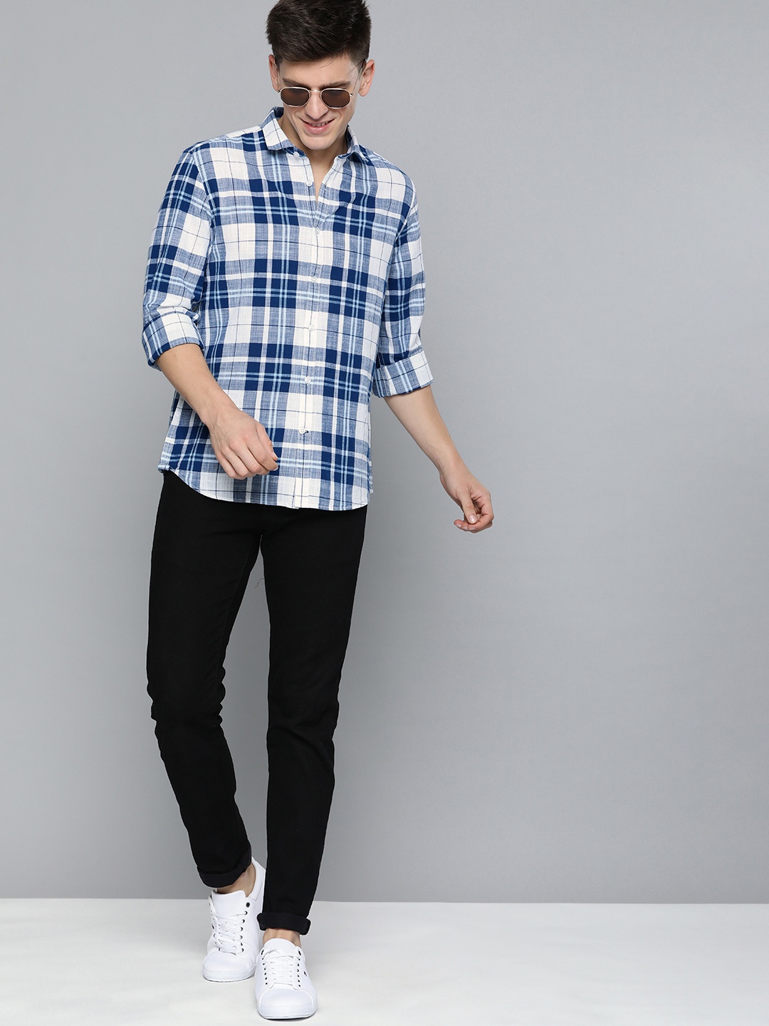 

Mast & Harbour Men Tartan Checks Pure Cotton Casual Shirt, Blue