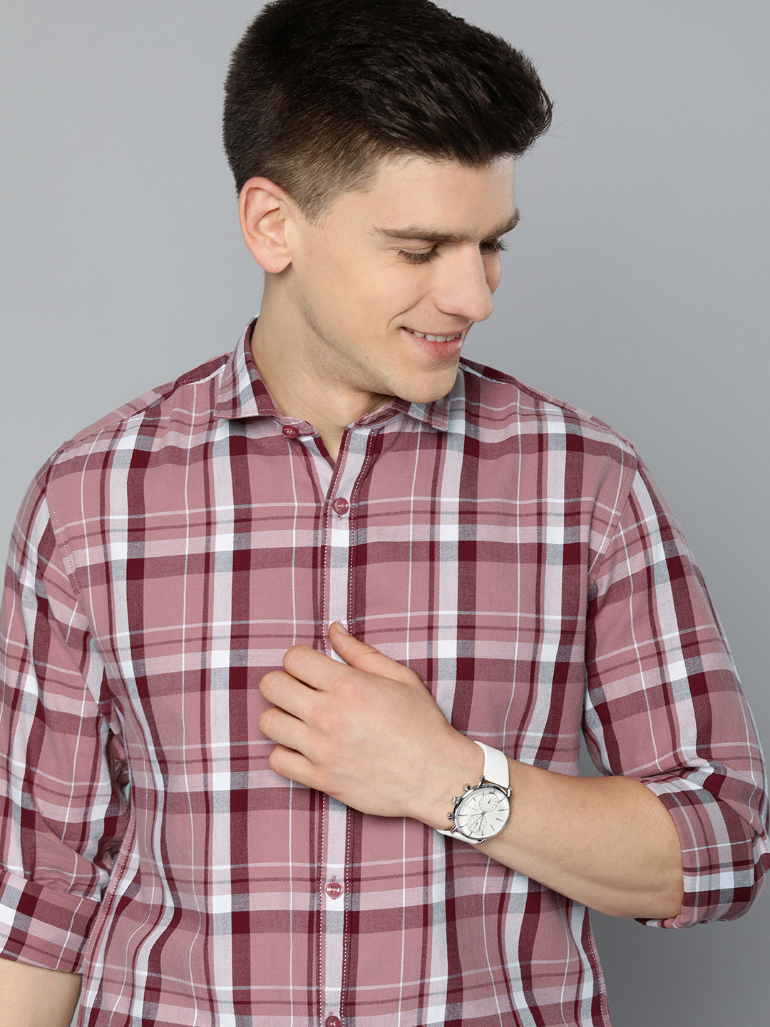 

Mast & Harbour Men Pink & White Checked Pure Cotton Casual Shirt
