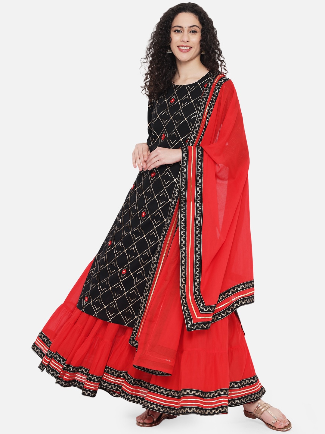 Nehamta Women Black Kurta with Sharara & With Dupatta