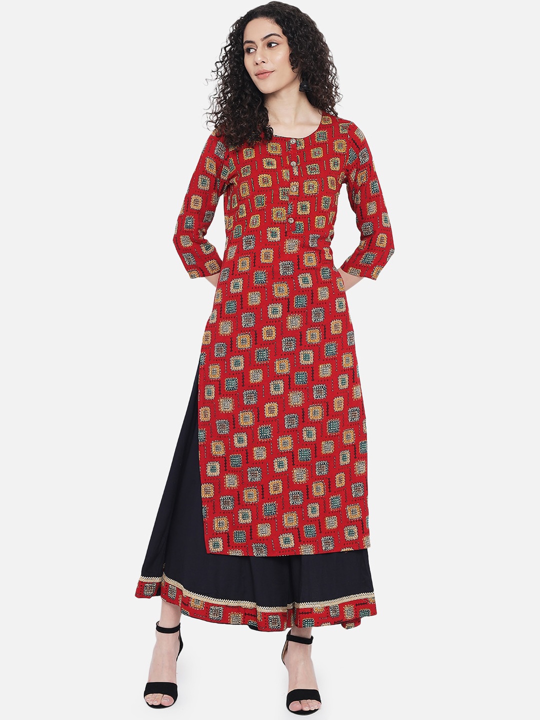 

Nehamta Women Maroon Floral Printed Kurta with Sharara