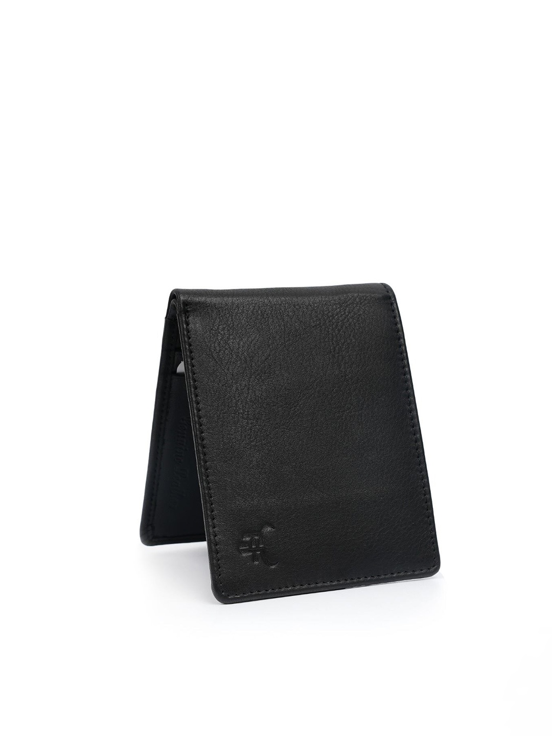 

Fusion Threads Men Black Textured Leather Two Fold Wallet