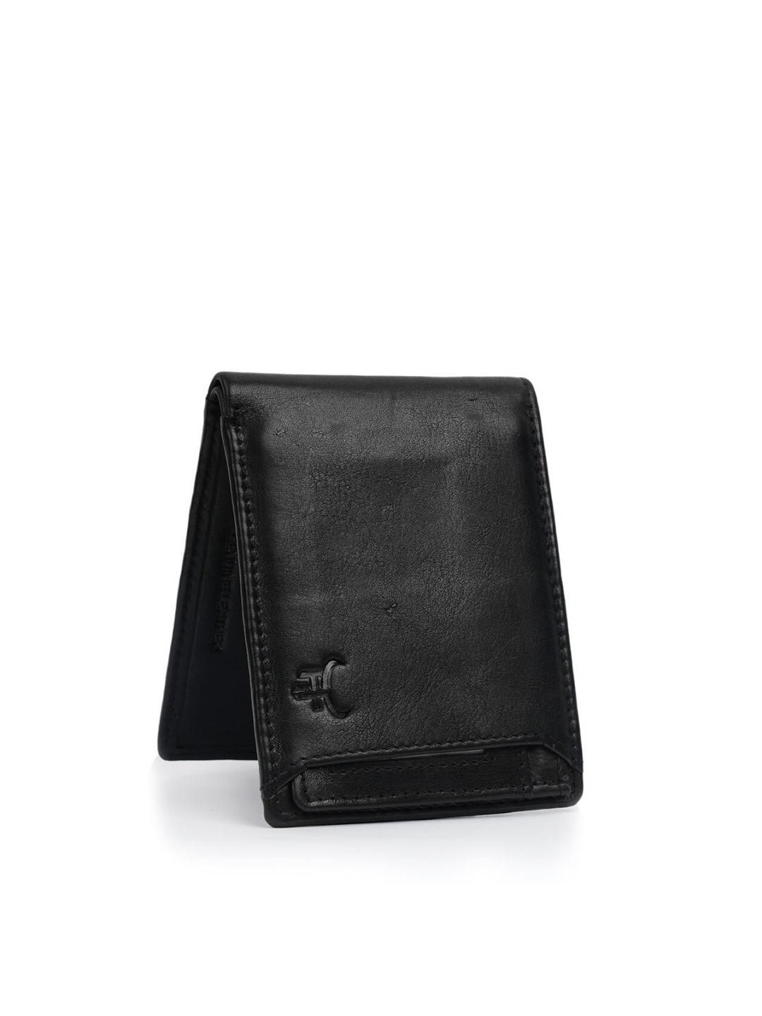 

Fusion Threads Men Black Textured Leather Two Fold Wallet