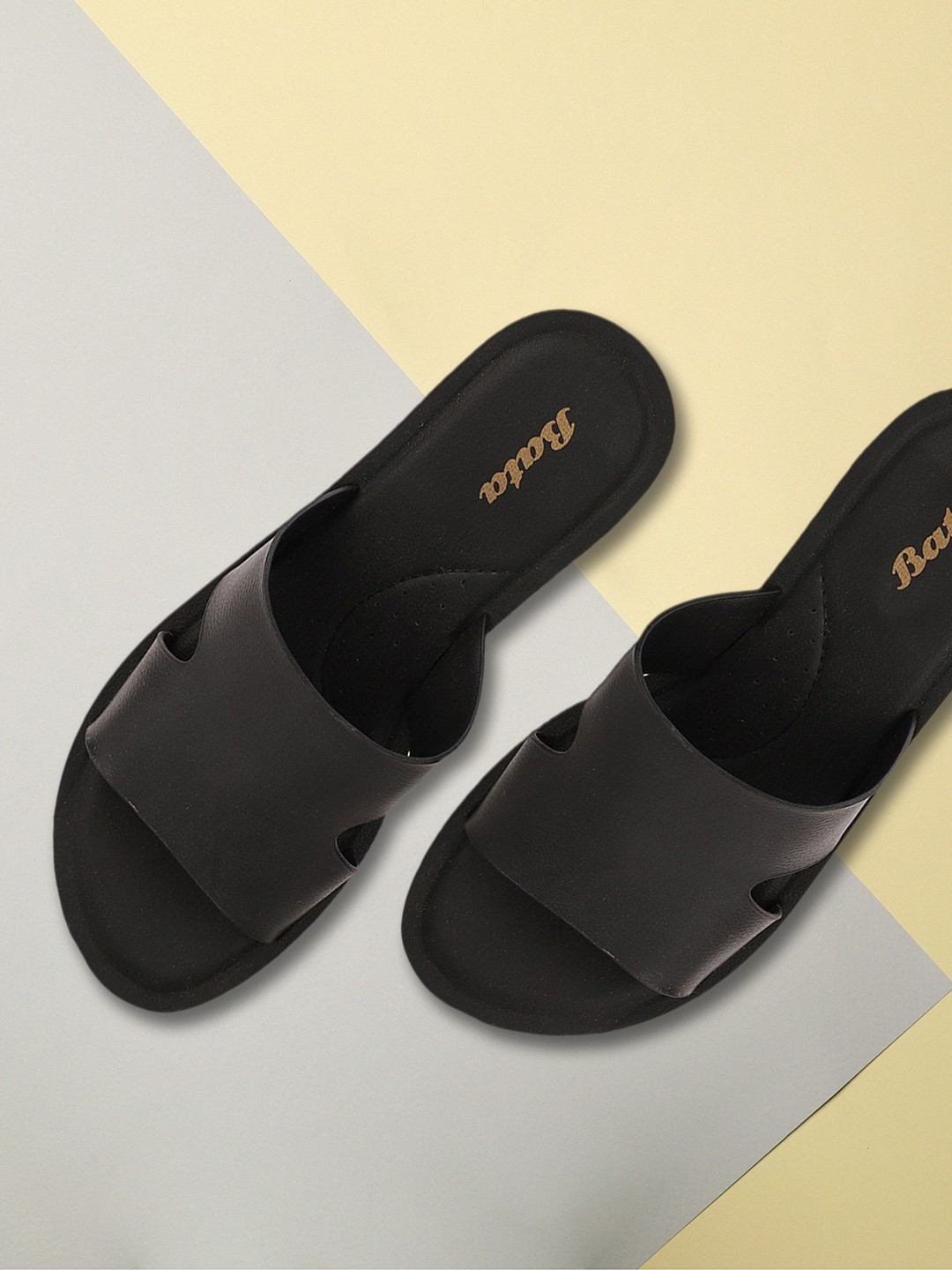 

Bata Black PU Flatform Sandals with Buckles