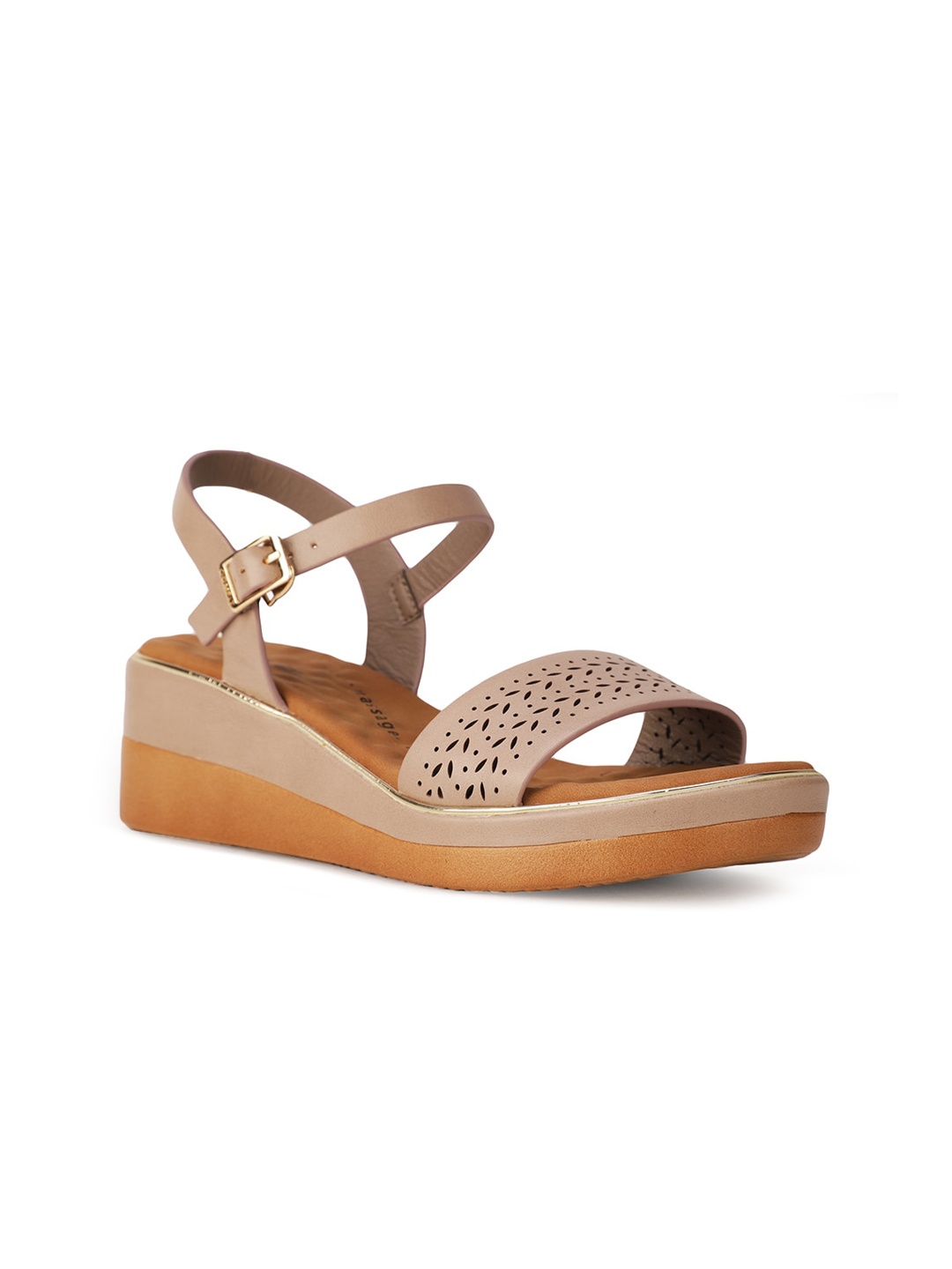 

Bata comfit Beige PU Wedge Sandals with Laser Cuts