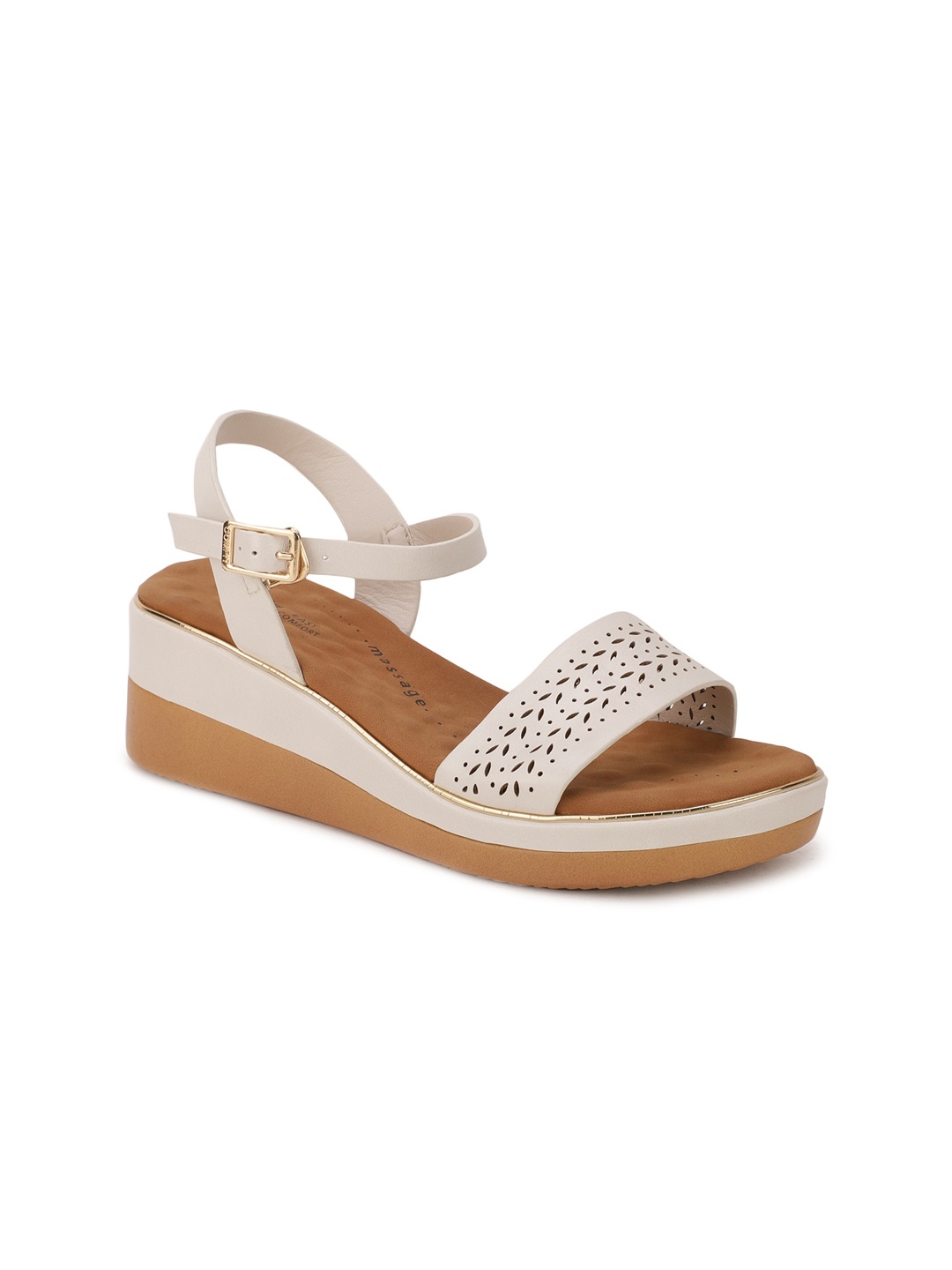 

Bata comfit White PU Wedge Sandals With Laser Cuts