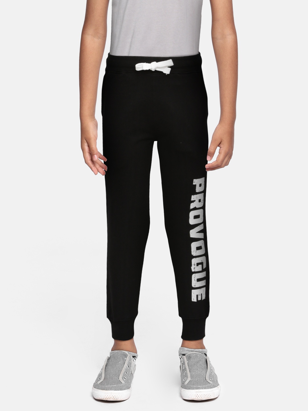 

Provogue Boys Black & White Brand Logo Printed Pure Cotton Joggers