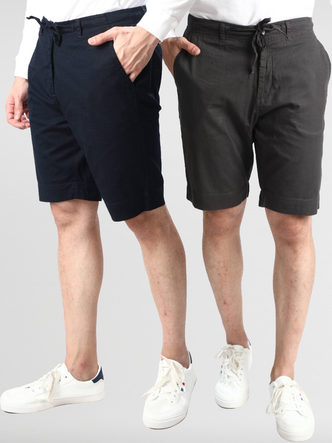 

Dream of Glory Inc Men Pack Of 2 Navy Blue & Charcoal Pure Cotton Outdoor Shorts