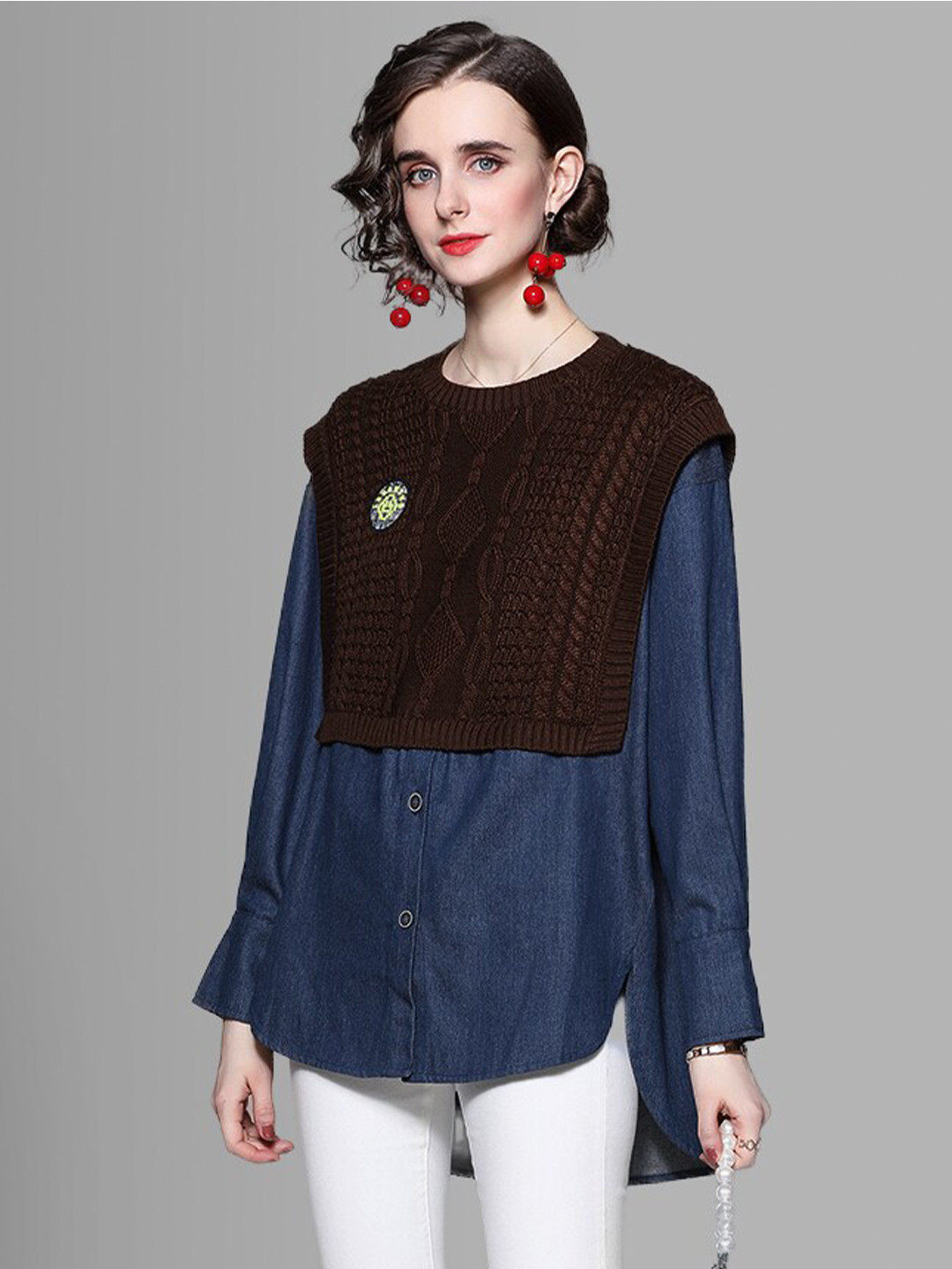 

JC Collection Brown & Blue Colourblocked Top