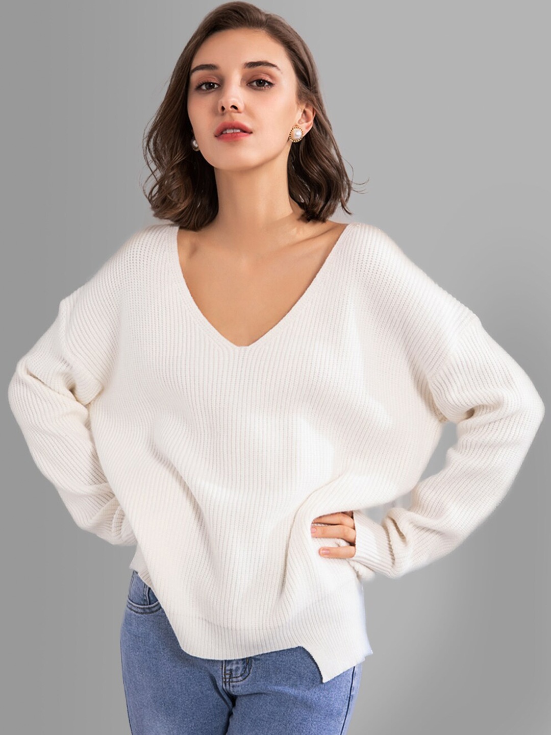 

JC Collection Women White Pullover