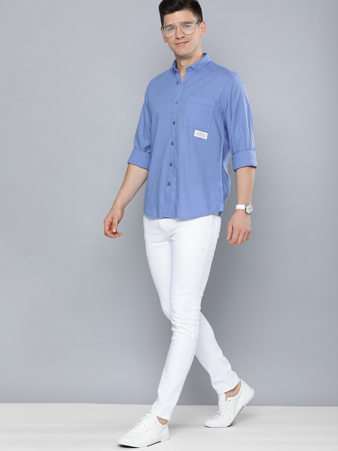 

Mast & Harbour Men Blue Slim Fit Pure Cotton Casual Shirt