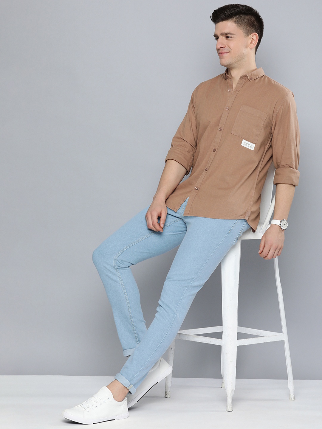

Mast & Harbour Men Brown Slim Fit Pure Cotton Casual Shirt